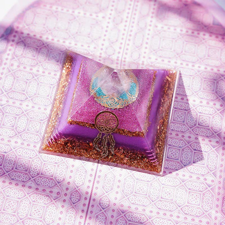 Pyramide d'orgone en quartz rose Olivenorma « Danse d'Eros »