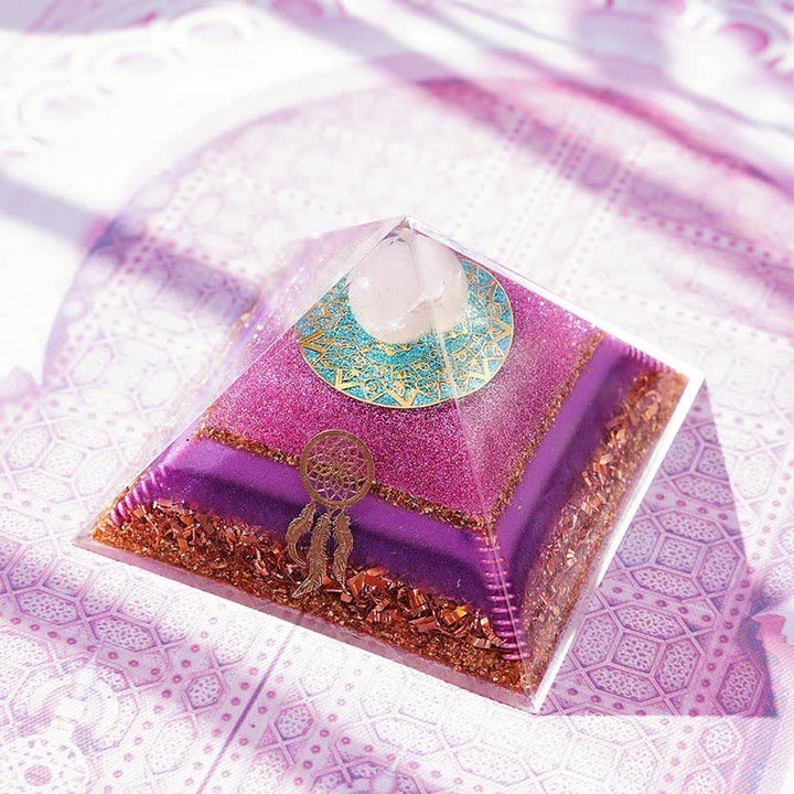 Pyramide d'orgone en quartz rose Olivenorma « Danse d'Eros »