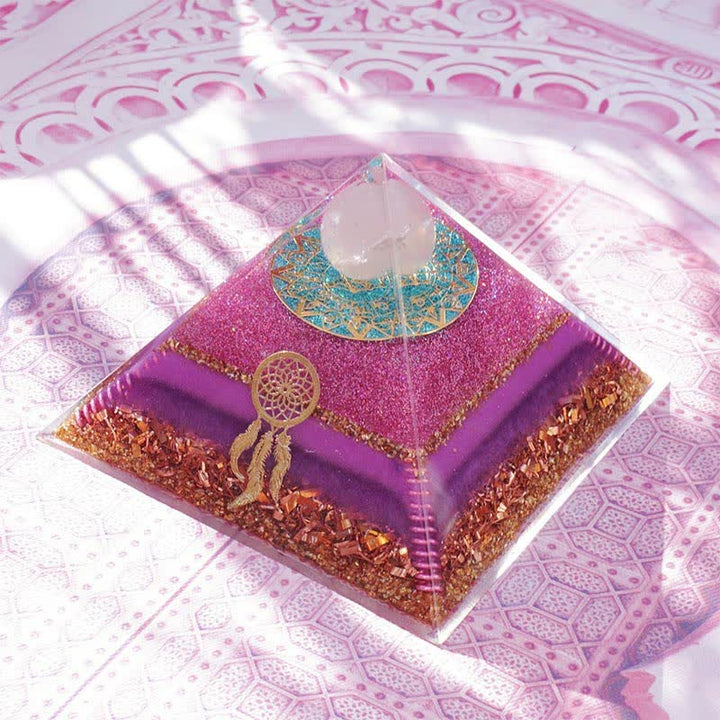 Pyramide d'orgone en quartz rose Olivenorma « Danse d'Eros »