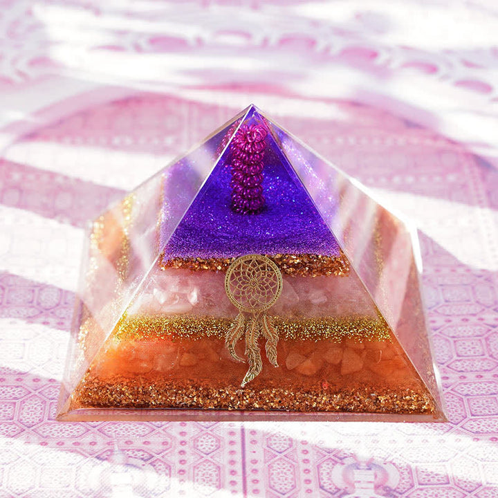 Pyramide d'orgone en pierre solaire en quartz rose Olivenorma « Amour et beauté »