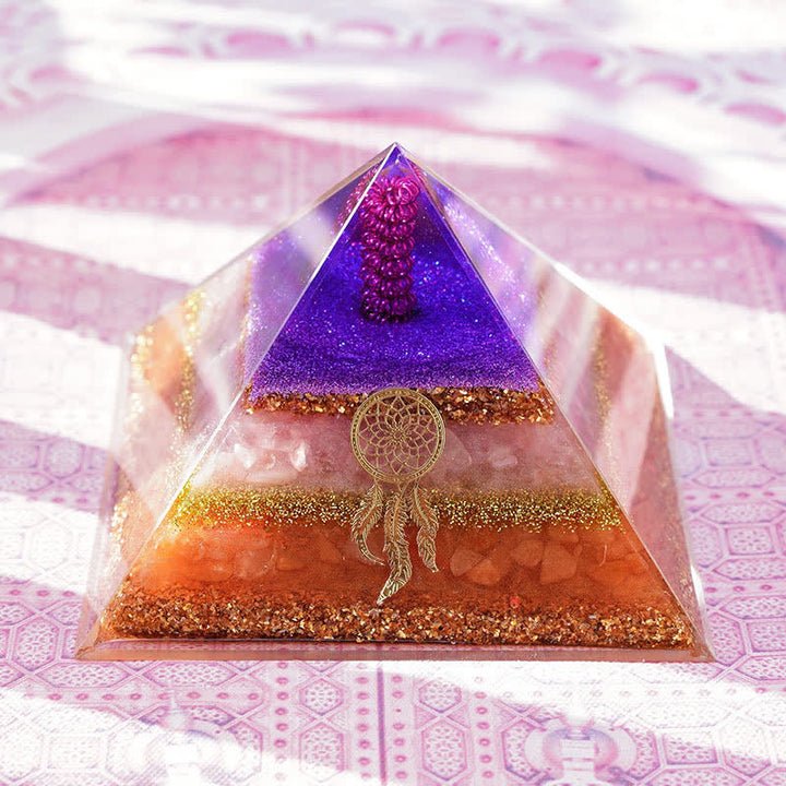 Pyramide d'orgone en pierre solaire en quartz rose Olivenorma « Amour et beauté »