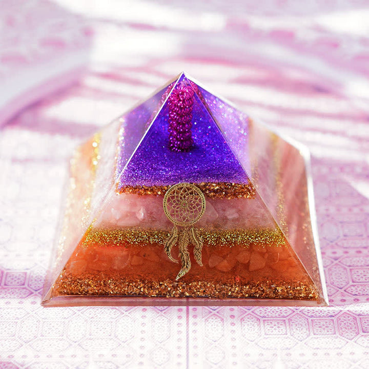 Pyramide d'orgone en pierre solaire en quartz rose Olivenorma « Amour et beauté »