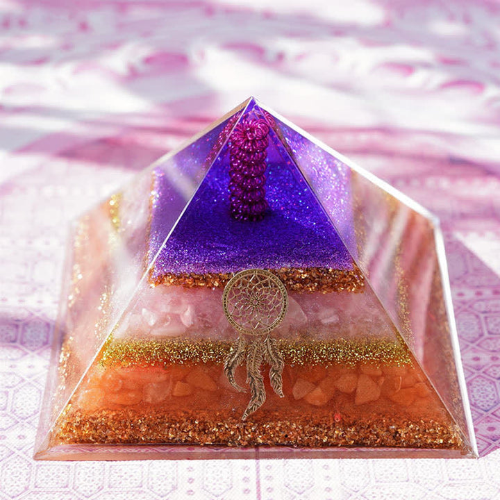 Pyramide d'orgone en pierre solaire en quartz rose Olivenorma « Amour et beauté »