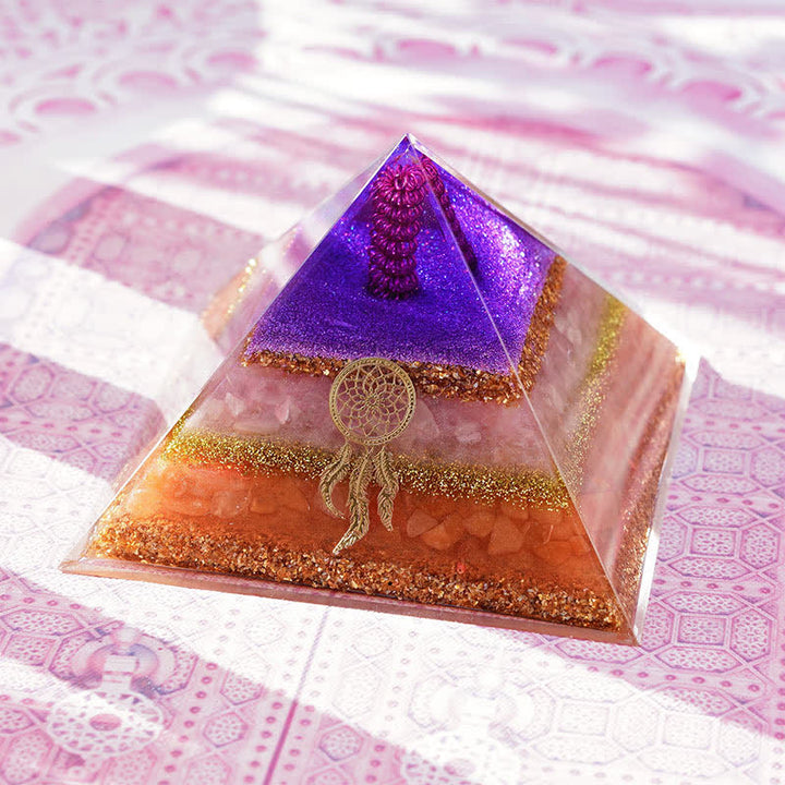 Pyramide d'orgone en pierre solaire en quartz rose Olivenorma « Amour et beauté »