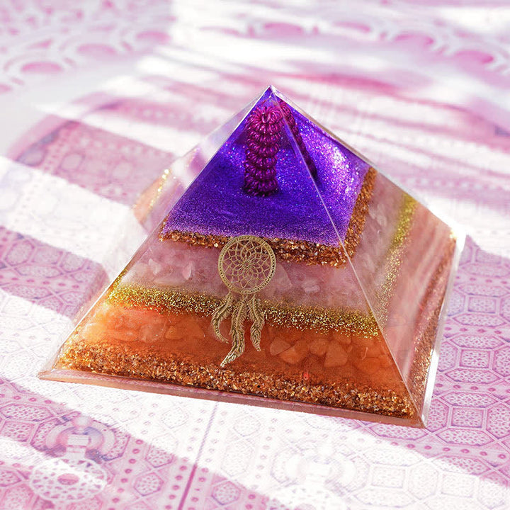 Pyramide d'orgone en pierre solaire en quartz rose Olivenorma « Amour et beauté »