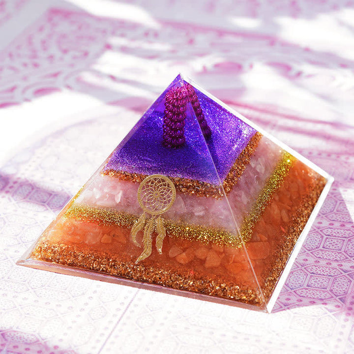 Pyramide d'orgone en pierre solaire en quartz rose Olivenorma « Amour et beauté »