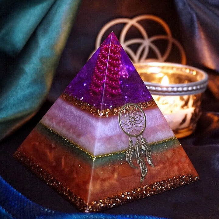 Pyramide d'orgone en pierre solaire en quartz rose Olivenorma « Amour et beauté »