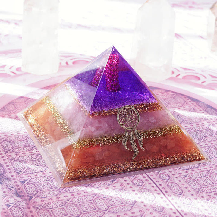 Pyramide d'orgone en pierre solaire en quartz rose Olivenorma « Amour et beauté »
