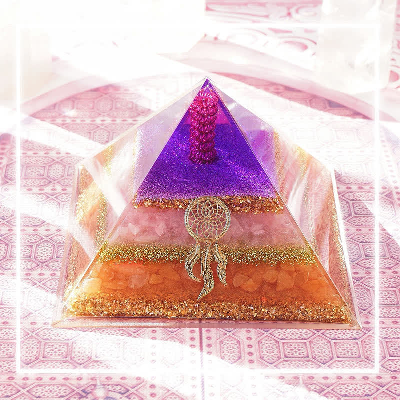 Pyramide d'orgone en pierre solaire en quartz rose Olivenorma « Amour et beauté »