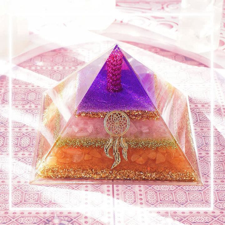 Pyramide d'orgone en pierre solaire en quartz rose Olivenorma « Amour et beauté »