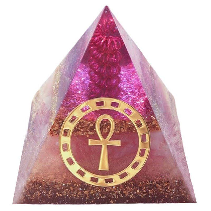 Pyramide d'orgone en quartz rose Olivenorma « Clé de vie Ankh »