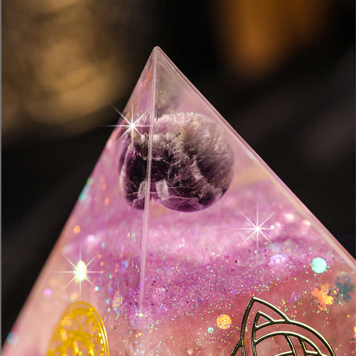 Pyramide d'orgone en quartz rose améthyste Olivenorma « Chance en amour »