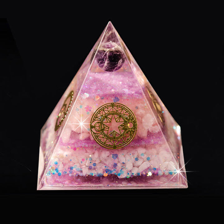Pyramide d'orgone en quartz rose améthyste Olivenorma « Chance en amour »