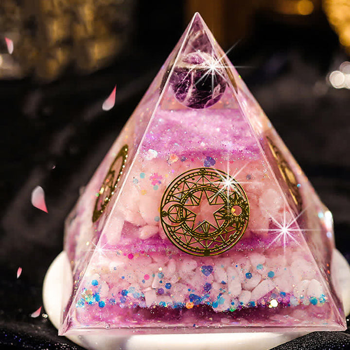 Pyramide d'orgone en quartz rose améthyste Olivenorma « Chance en amour »