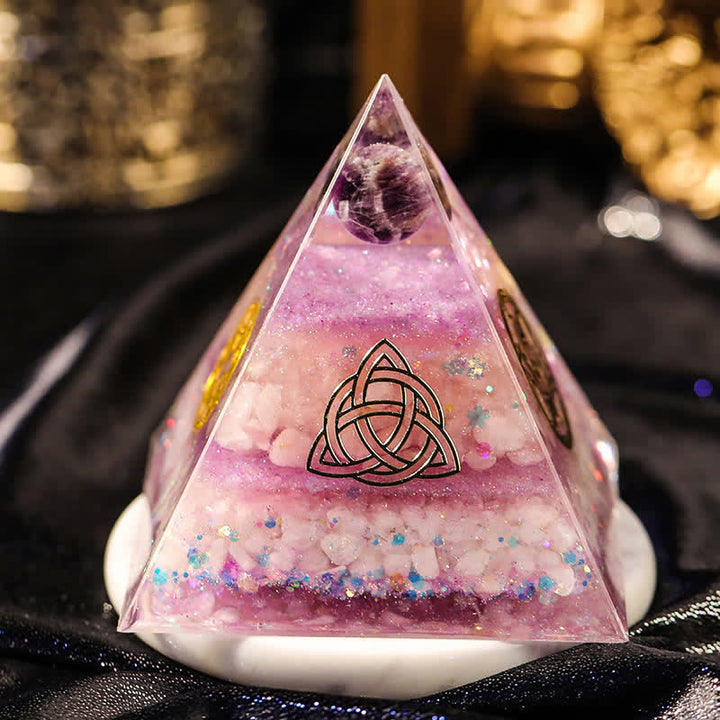 Pyramide d'orgone en quartz rose améthyste Olivenorma « Chance en amour »