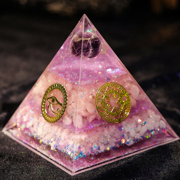 Pyramide d'orgone en quartz rose améthyste Olivenorma « Chance en amour »