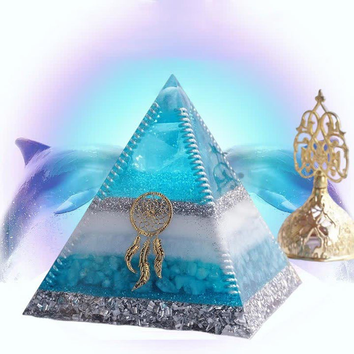 Pyramide d'orgone aigue-marine Olivenorma "Atlantis" 8 cm