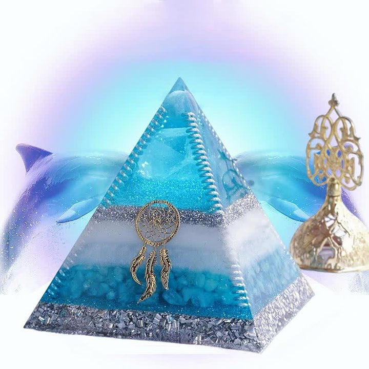 Pyramide d'orgone aigue-marine Olivenorma "Atlantis" 8 cm