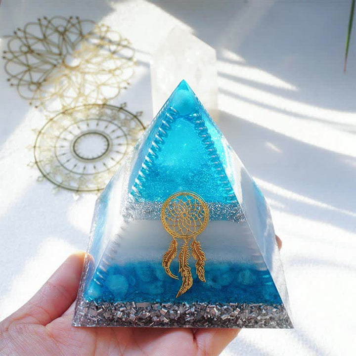 Pyramide d'orgone aigue-marine Olivenorma "Atlantis" 8 cm