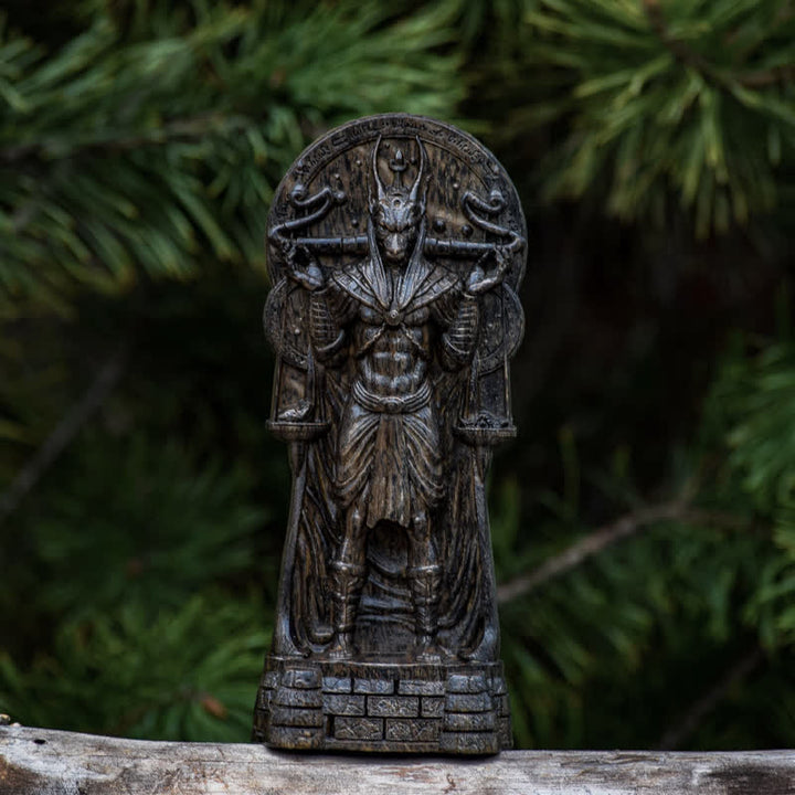 Statue du dieu égyptien Anubis en bois sculpté Olivenorma Décoration païenne