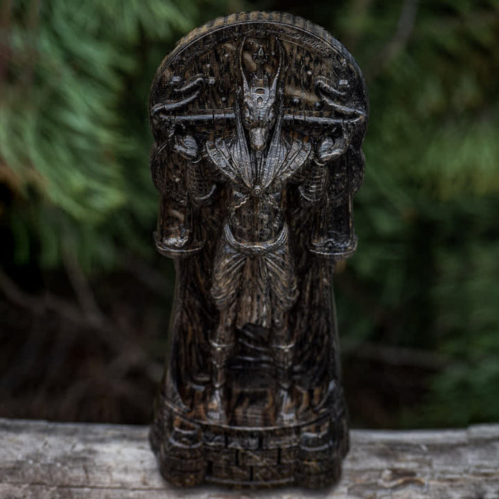 Statue du dieu égyptien Anubis en bois sculpté Olivenorma Décoration païenne