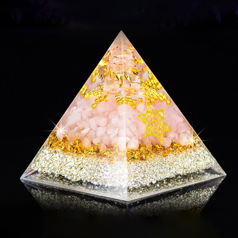 Pyramide d'orgone en cristal de quartz rose transparent Olivenorma Cube de Métatron