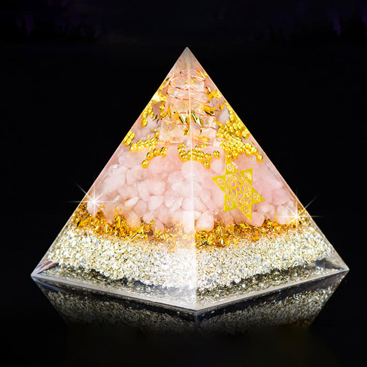 Pyramide d'orgone en cristal de quartz rose transparent Olivenorma Cube de Métatron