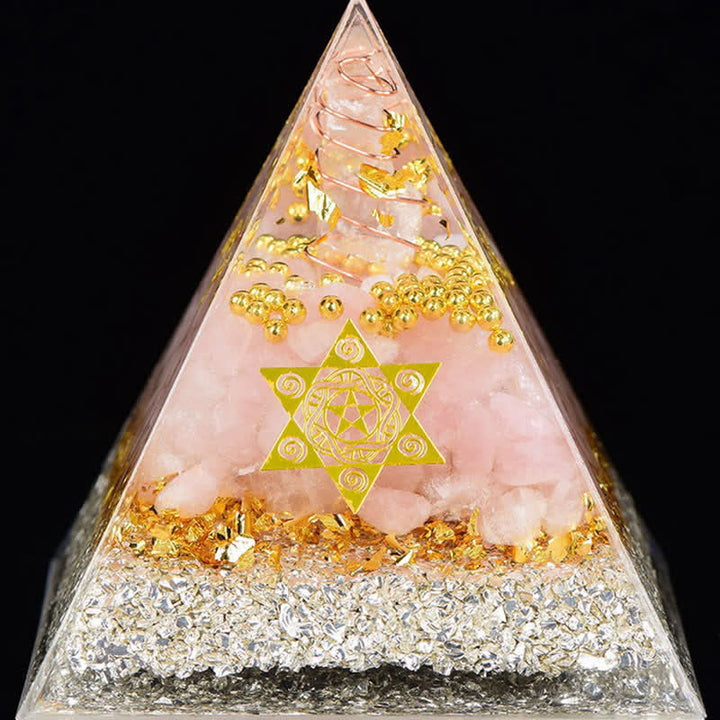 Pyramide d'orgone en cristal de quartz rose transparent Olivenorma Cube de Métatron
