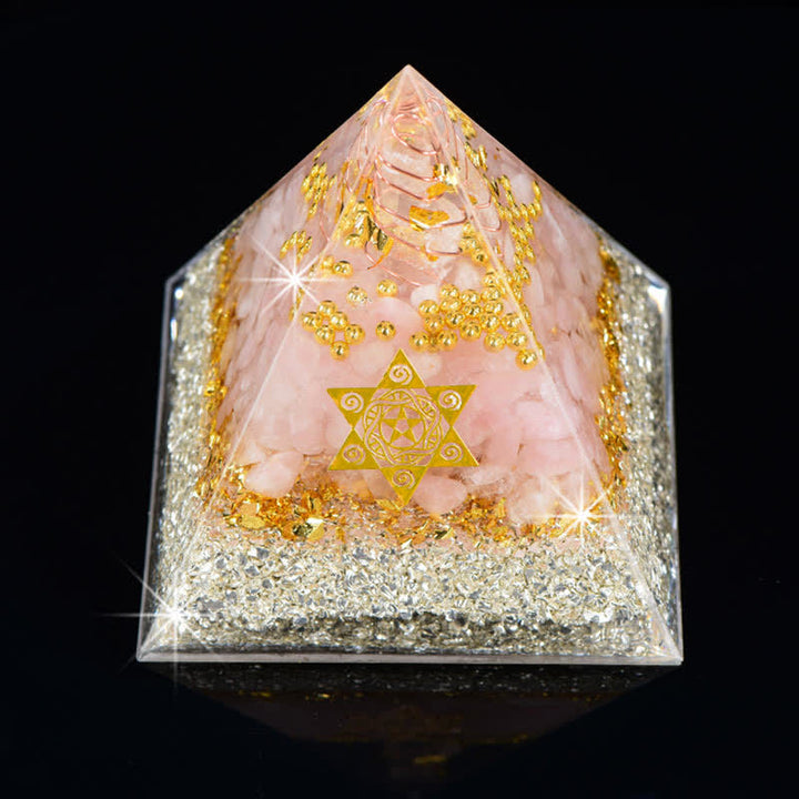 Pyramide d'orgone en cristal de quartz rose transparent Olivenorma Cube de Métatron
