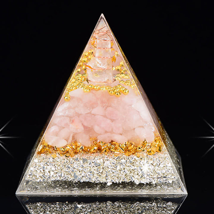 Pyramide d'orgone en cristal de quartz rose transparent Olivenorma Cube de Métatron