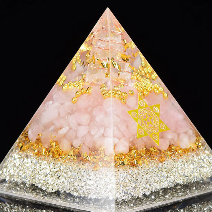 Pyramide d'orgone en cristal de quartz rose transparent Olivenorma Cube de Métatron