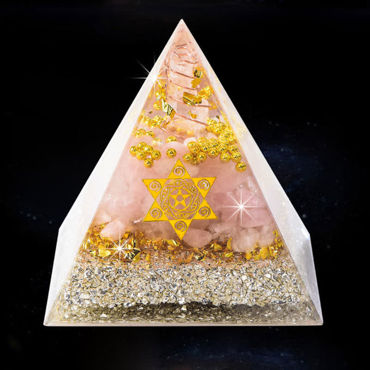 Pyramide d'orgone en cristal de quartz rose transparent Olivenorma Cube de Métatron