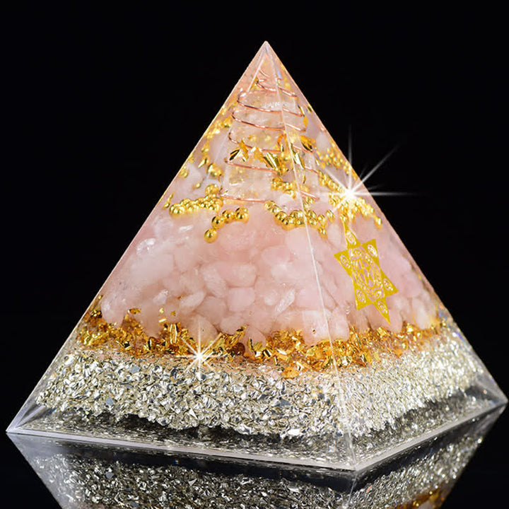 Pyramide d'orgone en cristal de quartz rose transparent Olivenorma Cube de Métatron