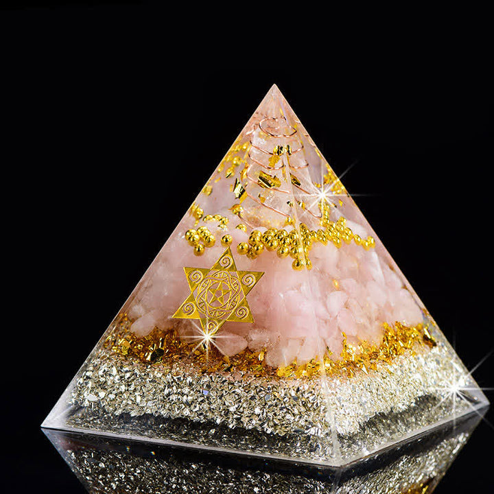 Pyramide d'orgone en cristal de quartz rose transparent Olivenorma Cube de Métatron