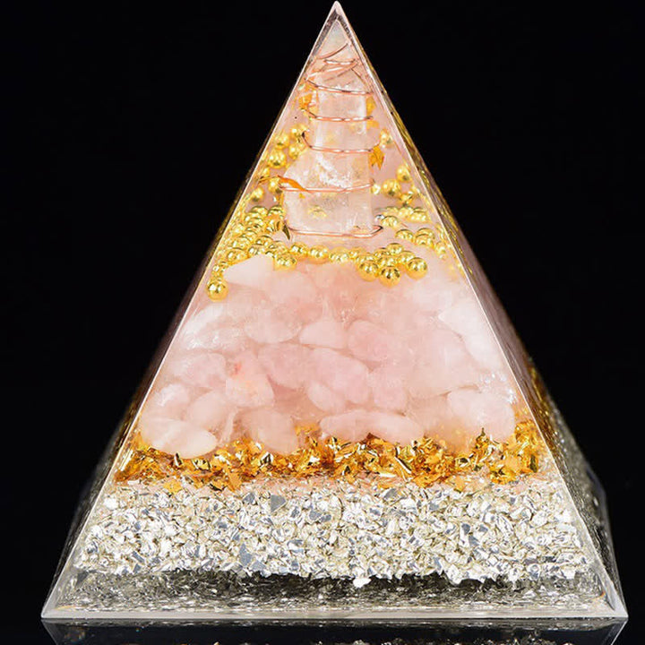 Pyramide d'orgone en cristal de quartz rose transparent Olivenorma Cube de Métatron