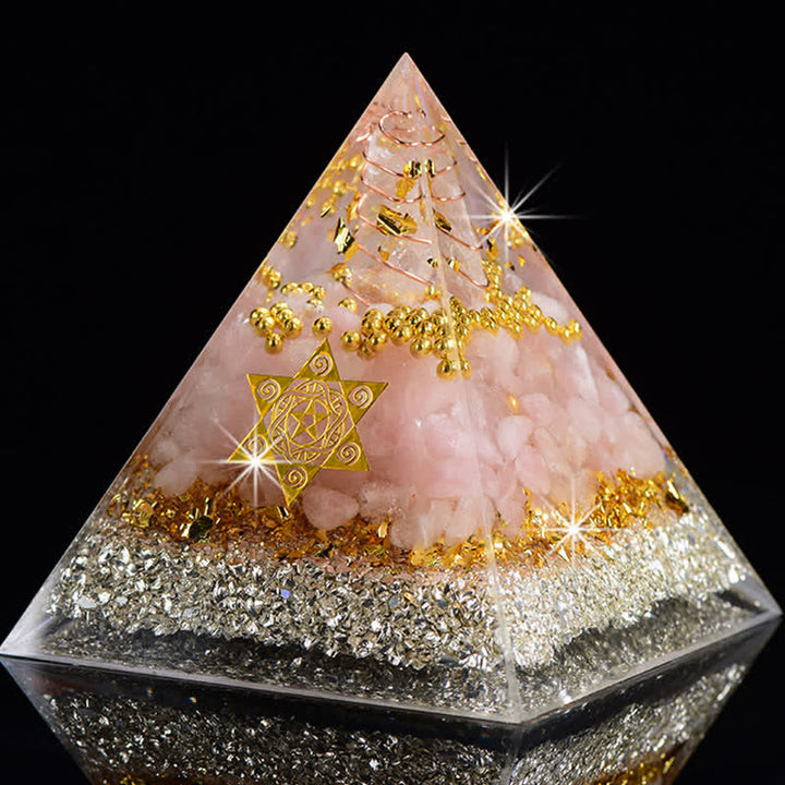 Pyramide d'orgone en cristal de quartz rose transparent Olivenorma Cube de Métatron