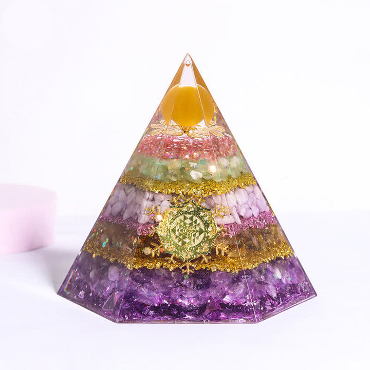 Pyramide d'orgone hexagonale en pierre naturelle porte-bonheur Olivenorma 