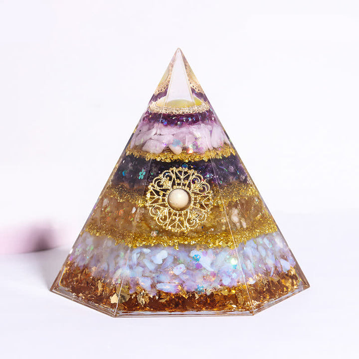 Pyramide d'orgone hexagonale en pierre naturelle porte-bonheur Olivenorma 