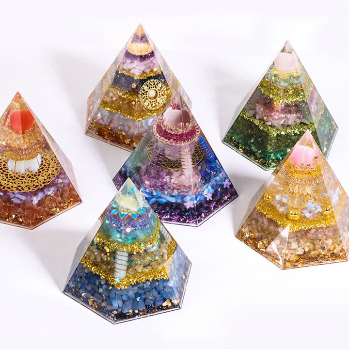 Pyramide d'orgone hexagonale en pierre naturelle porte-bonheur Olivenorma 