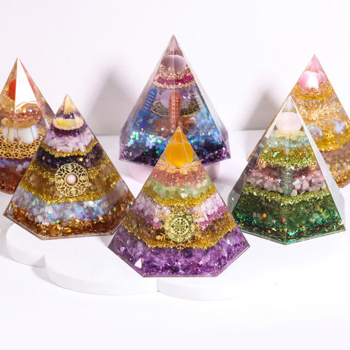 Pyramide d'orgone hexagonale en pierre naturelle porte-bonheur Olivenorma 