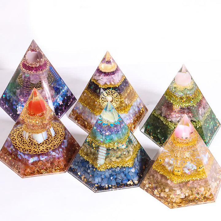 Pyramide d'orgone hexagonale en pierre naturelle porte-bonheur Olivenorma 