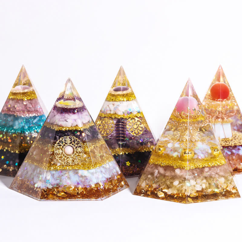 Pyramide d'orgone hexagonale en pierre naturelle porte-bonheur Olivenorma 