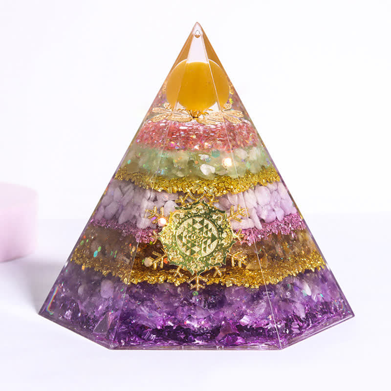 Pyramide d'orgone hexagonale en pierre naturelle porte-bonheur Olivenorma 