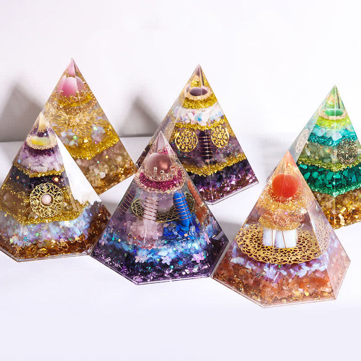Pyramide d'orgone hexagonale en pierre naturelle porte-bonheur Olivenorma 