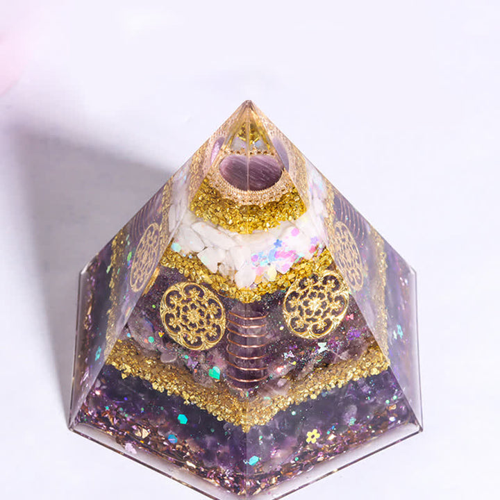 Pyramide d'orgone hexagonale en pierre naturelle porte-bonheur Olivenorma 