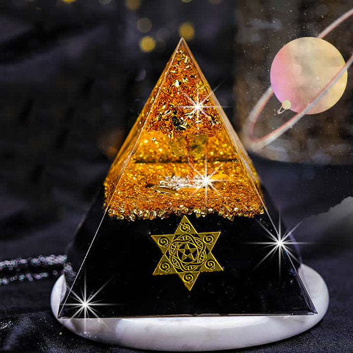 Pyramide d'orgone en obsidienne œil de tigre Olivenorma « Gardien de la maison »