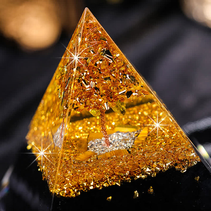 Pyramide d'orgone en obsidienne œil de tigre Olivenorma « Gardien de la maison »
