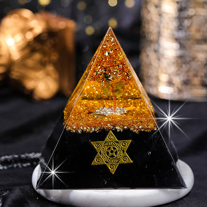 Pyramide d'orgone en obsidienne œil de tigre Olivenorma « Gardien de la maison »