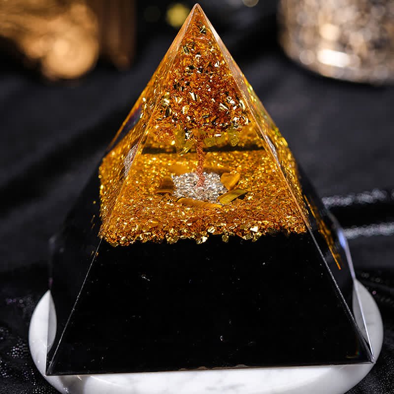 Pyramide d'orgone en obsidienne œil de tigre Olivenorma « Gardien de la maison »