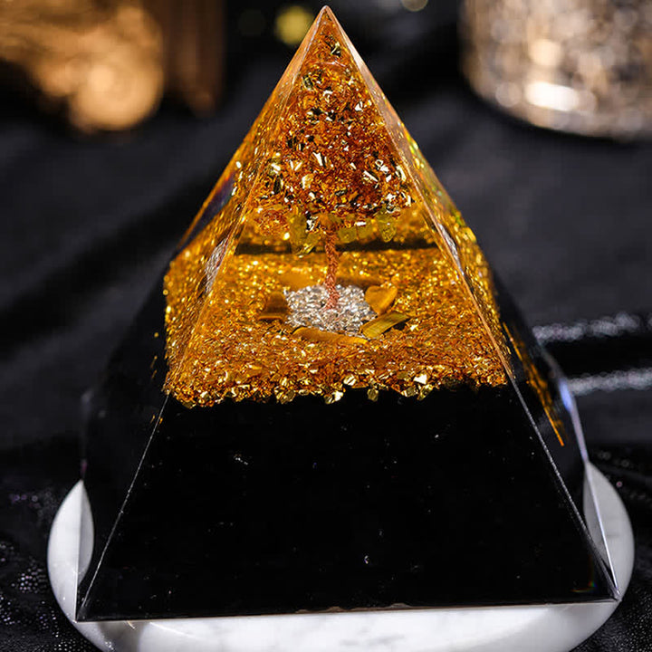 Pyramide d'orgone en obsidienne œil de tigre Olivenorma « Gardien de la maison »